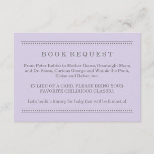 Lavender Purple Baby Shower Book Request Enclosure Card