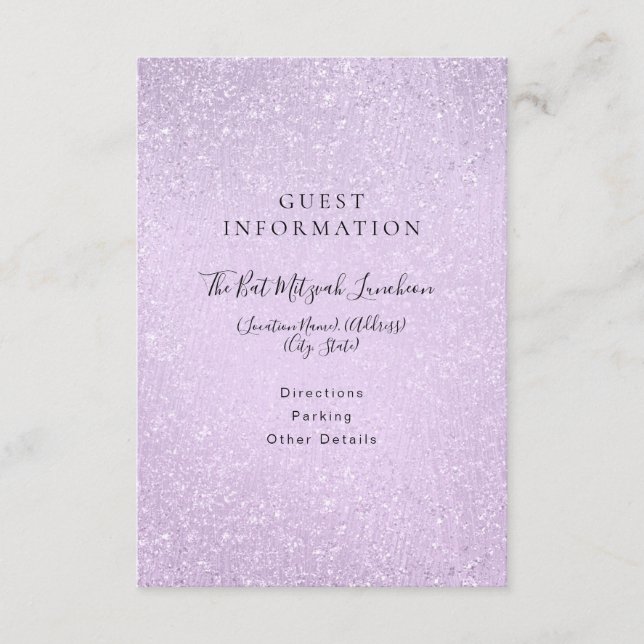 Lavender Purple Bat Mitzvah Guest Information  Enclosure Card (Front)