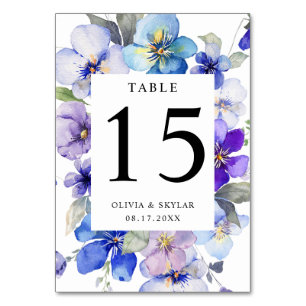 Lavender Purple Blue Navy Floral Frame Wedding Table Number