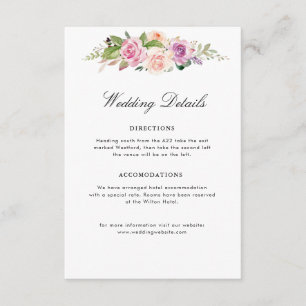 Lavender purple & blush floral wedding details enclosure card