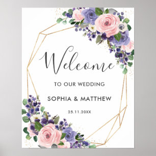 Lavender Purple Blush Pink Floral Wedding Welcome Poster