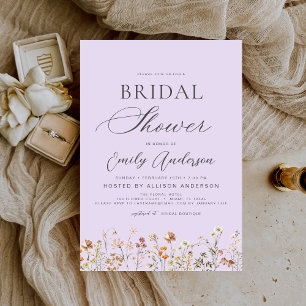 Lavender Purple Boho Wildflower Bridal Shower  Invitation