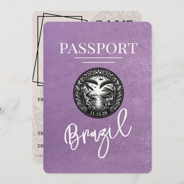 Lavender Purple Brazil Passport Save The Date (Front/Back)