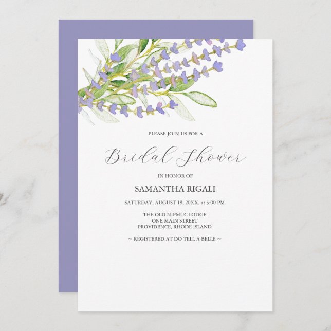 Lavender Purple Bridal Shower Invitations (Front/Back)