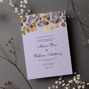 Lavender purple brown gold foliage floral Wedding  Invitation