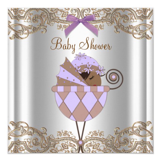 Lavender Purple Brown Lace Girl Baby Shower Card