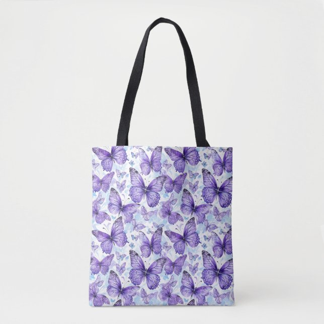 Lavender Purple Butterfly Pattern Tote Bag (Front)