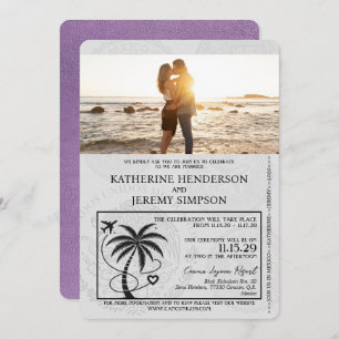 Lavender Purple Cancun Passport Wedding Invitation