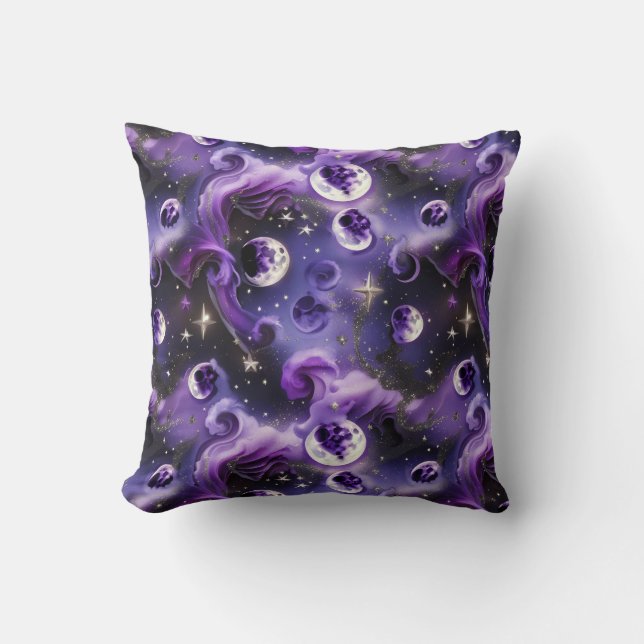 Lavender Purple Celestial Moon Phases Throw Pillow (Front)