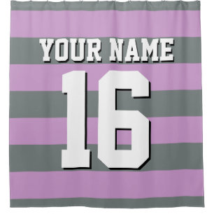 Lavender Purple Charcoal Sports Jersey Stripe Shower Curtain