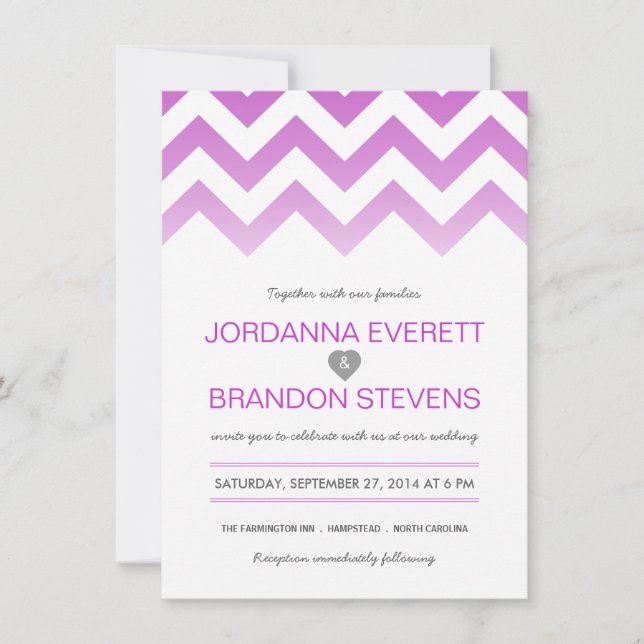 Lavender Purple Chevron Ombre Wedding Invitations (Front)