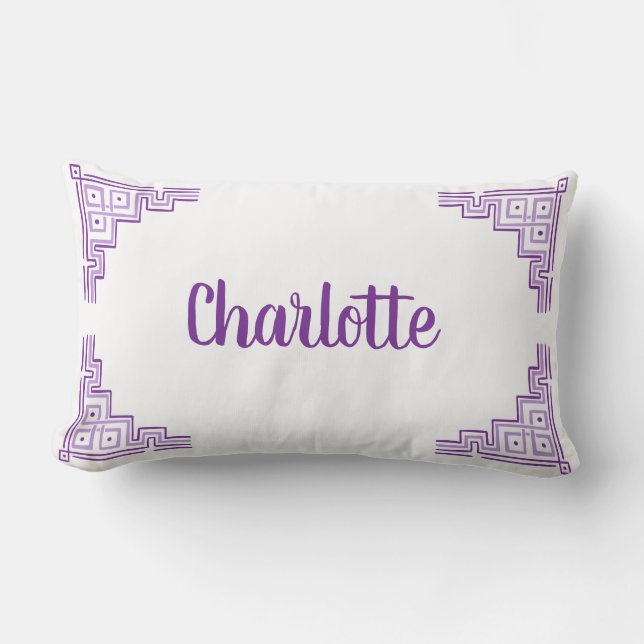 Lavender Purple Chinoiserie Name Lumbar Cushion (Front)