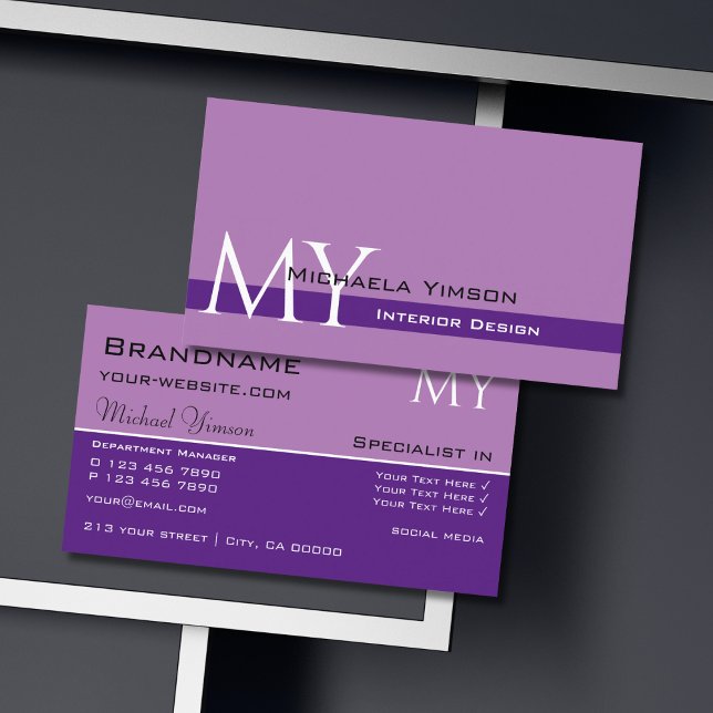 Lavender Purple Classic with Initials Professional Business Card (Creator Uploaded)
