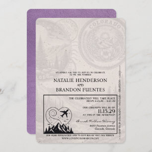 Lavender Purple Colorado Passport Wedding Invitation