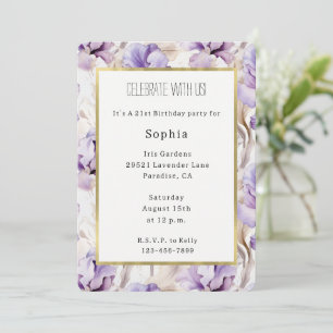 Lavender Purple Cream Iris Flowers Birthday Invitation
