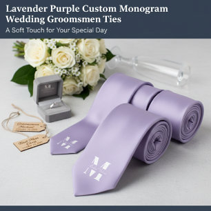 Lavender Purple Custom Monogram Wedding Groomsmen  Tie