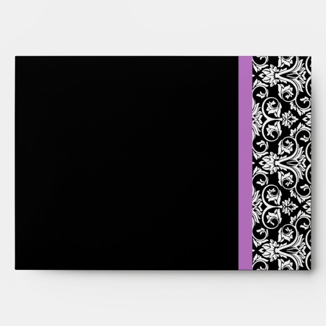 Lavender Purple Damask Black/White Envelopes (Front)