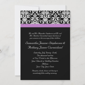 Lavender Purple Damask Black/White Invitation
