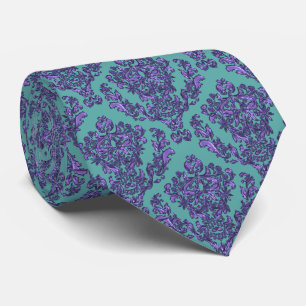 Lavender Purple Damask Over Teal or Your Colour Tie