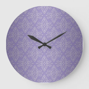 Lavender Purple Damask Pattern Large Clock