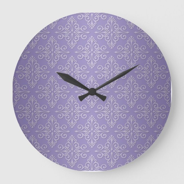 Lavender Purple Damask Pattern Large Clock (Front)