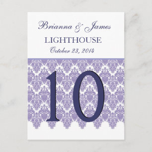 Lavender Purple Damask Wedding Table Number Card