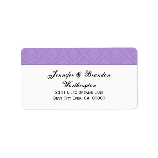 Lavender Purple Diamond Damask Wedding Collection Label (Front)