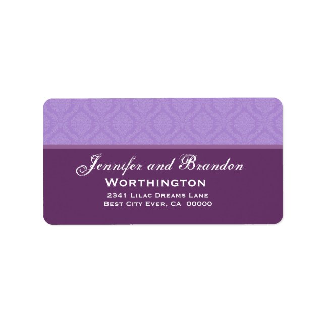 Lavender Purple Diamond Damask Wedding Collection Label (Front)
