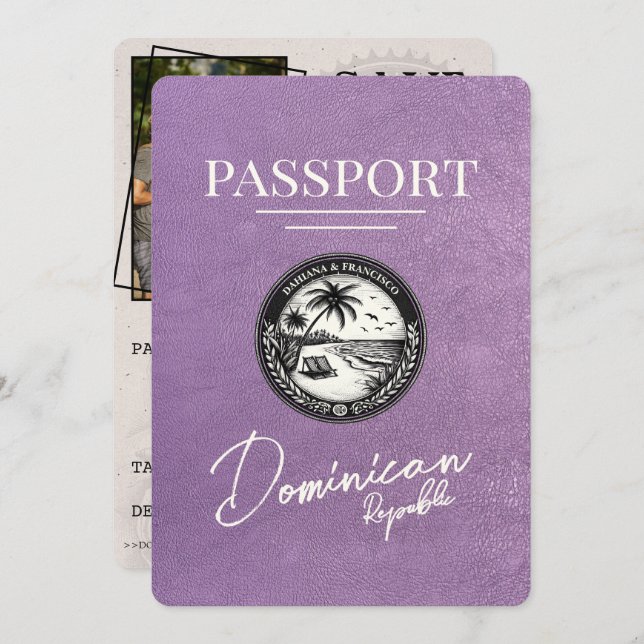Lavender Purple Dominican Republic Passport Save The Date (Front/Back)