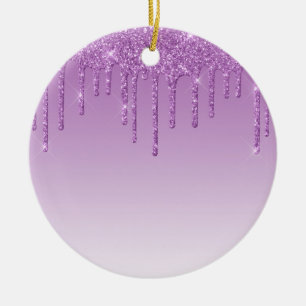 Lavender Purple Dripping Glitter Ceramic Ornament