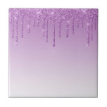 Lavender Purple Dripping Glitter Ceramic Tile<br><div class="desc">Liquid-like drips of violet purple glitter fall over a matching lavender ombre background. An elegant and striking but subtle design, perfect for any sophisticated lady in your life.
***NOTE! Glitter is a -printed image-. There is no physical glitter involved in the making of these items.</div>