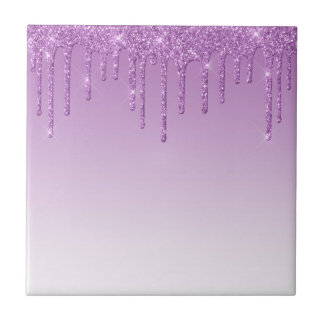 Lavender Purple Dripping Glitter Ceramic Tile