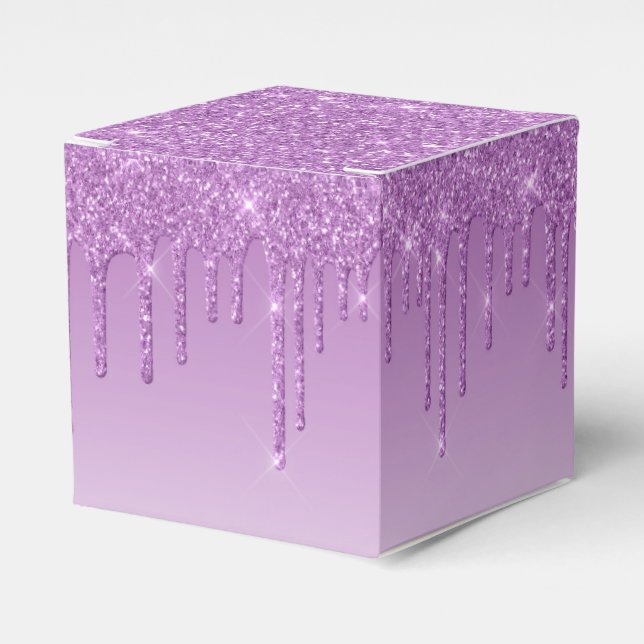 Lavender Purple Dripping Glitter Favour Box (Front Side)