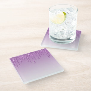 Lavender Purple Dripping Glitter Glass Coaster