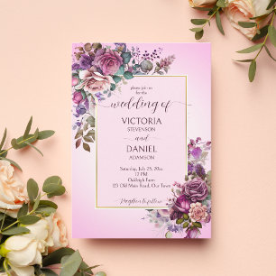 Lavender purple dusty pink roses wedding template