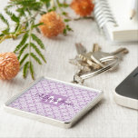 Lavender Purple Elegant Damask Monogram & Name Key Ring<br><div class="desc">This beautiful keychain features a classic white damask pattern over a lavender or dusty purple background. The design is personalised with a monogram initial letter as well as a customisable name for a simple yet elegant look. Perfect gift for any woman who wants a personalised keychain.</div>