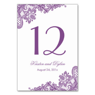 Lavender Purple Elegant Lace Wedding Table Number
