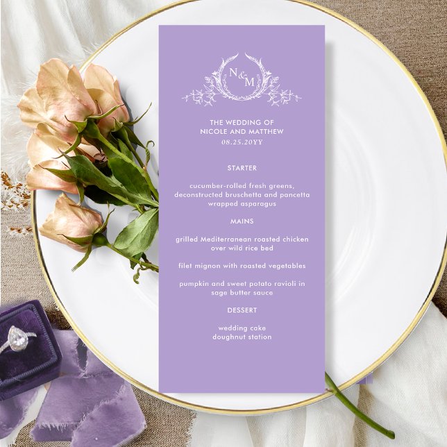 Lavender Purple Elegant Monogram Wedding Menu (Creator Uploaded)