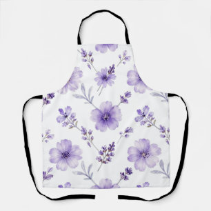 Lavender Purple Flax Flower Watercolor Pattern Apron