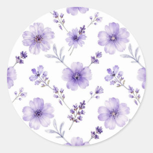 Lavender Purple Flax Flower Watercolor Pattern Classic Round Sticker