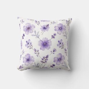 Lavender Purple Flax Flower Watercolor Pattern Cushion