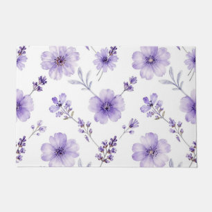 Lavender Purple Flax Flower Watercolor Pattern Doormat