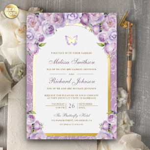 Lavender Purple Floral Arch Butterfly Wedding Gold