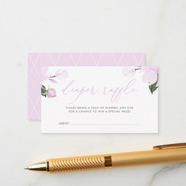 Lavender Purple Floral Baby Shower Diaper Raffle Enclosure Card (Front/Back In Situ)