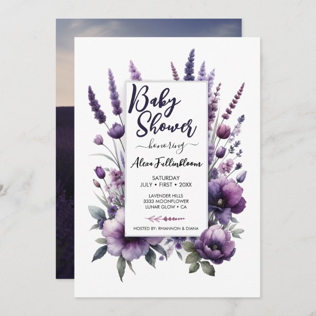 Lavender Purple Floral Baby Shower Invitation (Front/Back)
