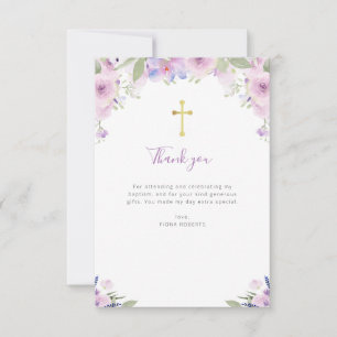 lavender purple floral baptism thank you card