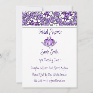 Lavender Purple Floral Birds & Heart Shower Invite
