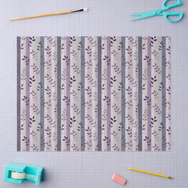 Lavender Purple Floral Botanical Stripes Birthday  Tissue Paper (Craft)