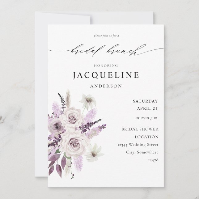 Lavender Purple Floral Bridal Brunch Invitation (Front)
