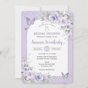 Lavender Purple Floral Butterflies Bridal Shower Invitation
